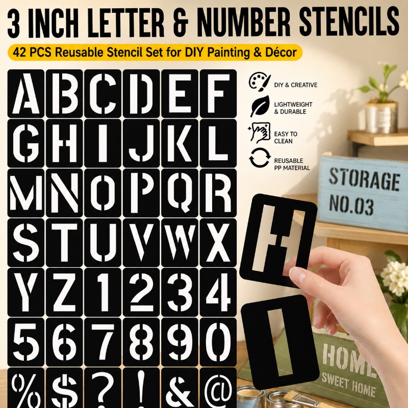 Photography Font - Fromthenon 3 インチ文字番号ステンシルセット 再利用可能なアルファベット&記号テンプレート DIY スプレーペイントステンシル