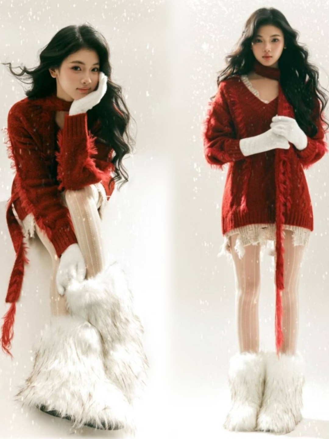 Photography Year - 2025年新作 レッドセーター アート写真撮影用コスチューム 女の子用 クリスマス 新年