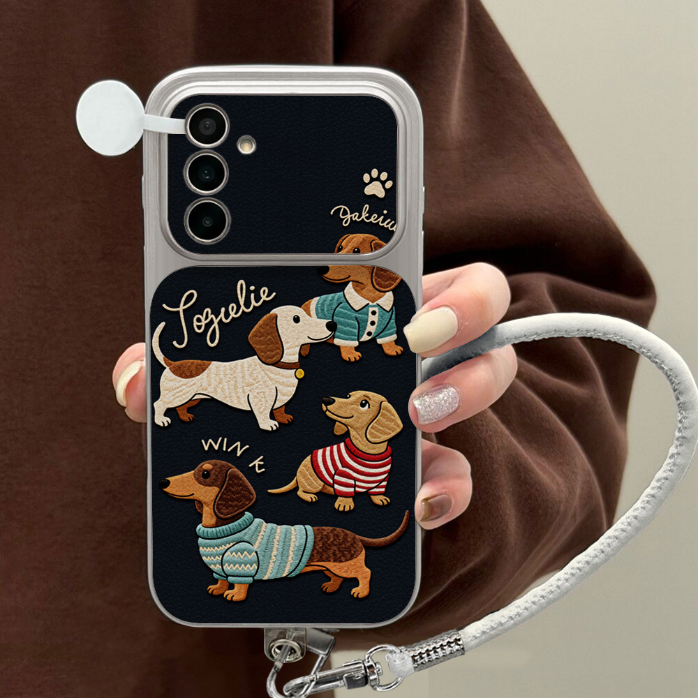 Camera Wrist Strap - 漫画風ダックスフント柄スマホケース サムスン A56 A55 A57 A36