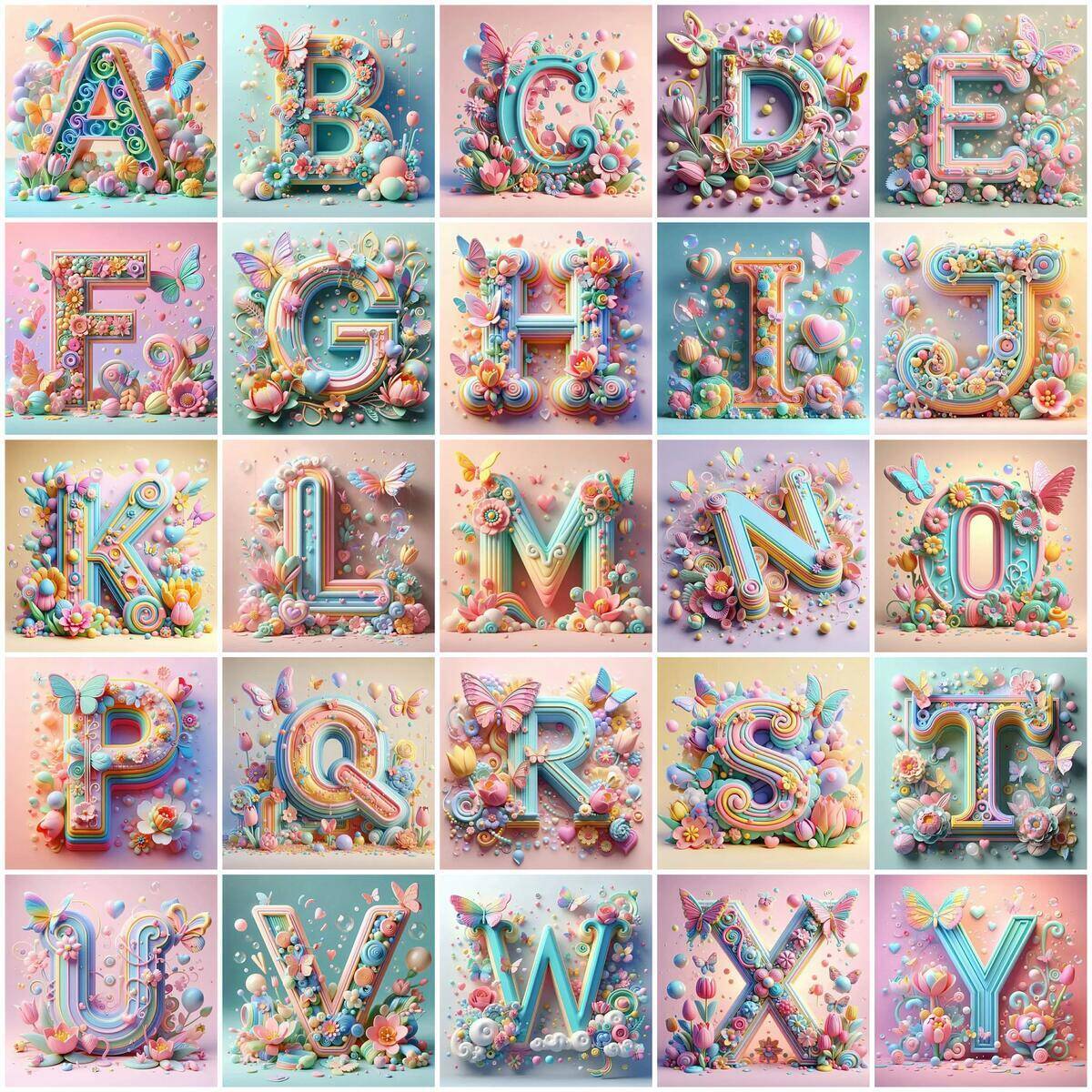 Photography Font - HUACAN-ダイヤモンド絵画,蝶,アルファベット,蝶,花,ハート,26文字,モザイク,バレンタインデーのギフト