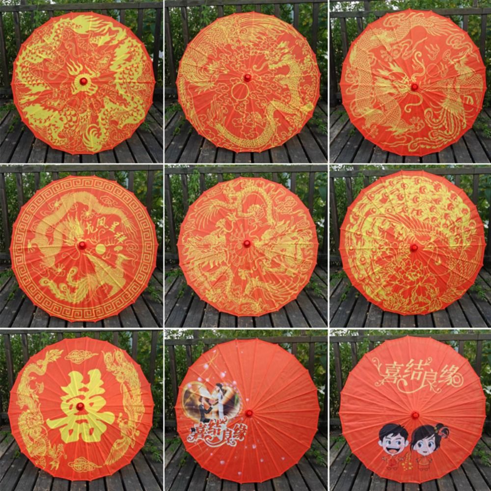 Photography Of A Man - 中国アンティーク風ウェディング花嫁用油紙傘 龍と鳳凰柄 56cm 衣装撮影用傘 10色展開