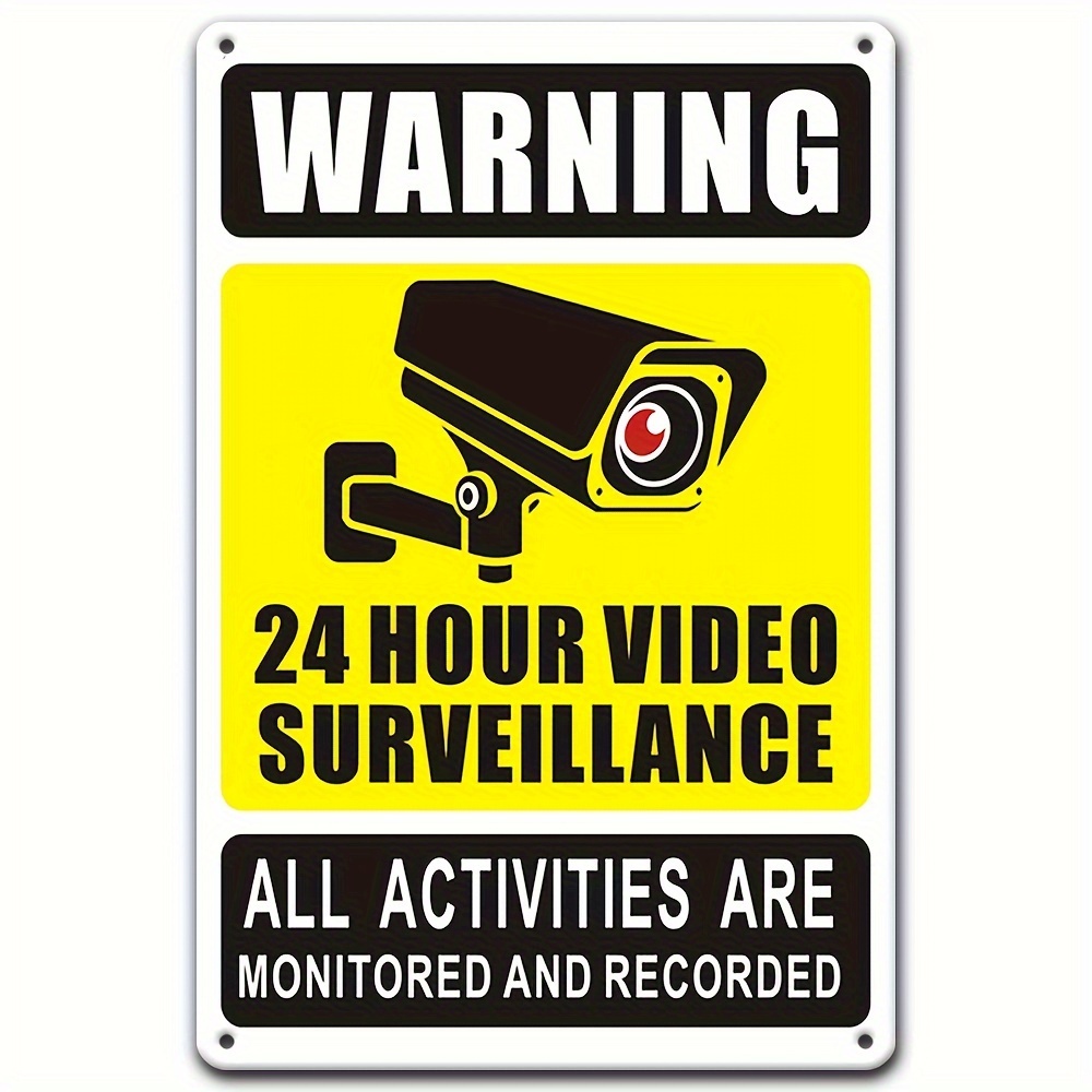 Photography Icon - 24時間365日ビデオ監視警告標識 - セキュリティカメラのアイコンが付いた耐久性のある鉄製金属、自宅、寝室用の屋外壁装飾。