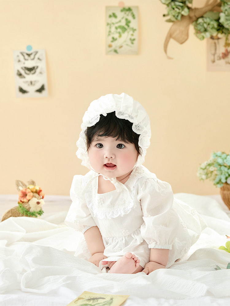 Photography Year - 牧歌的なスタイルの女の赤ちゃんの写真撮影用衣装、スタジオ用のかわいいヴィンテージホワイトレースのボンネット＆ドレスセット、1歳の赤ちゃんの写真撮影用