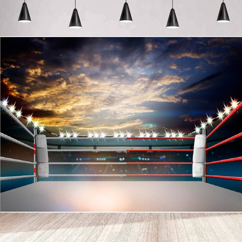Photography Competition - 照明付き3Dボクシングアリーナ写真撮影用背景幕 スポーツ競技スタジアム応援観客 ボクシング試合リング背景壁バナー