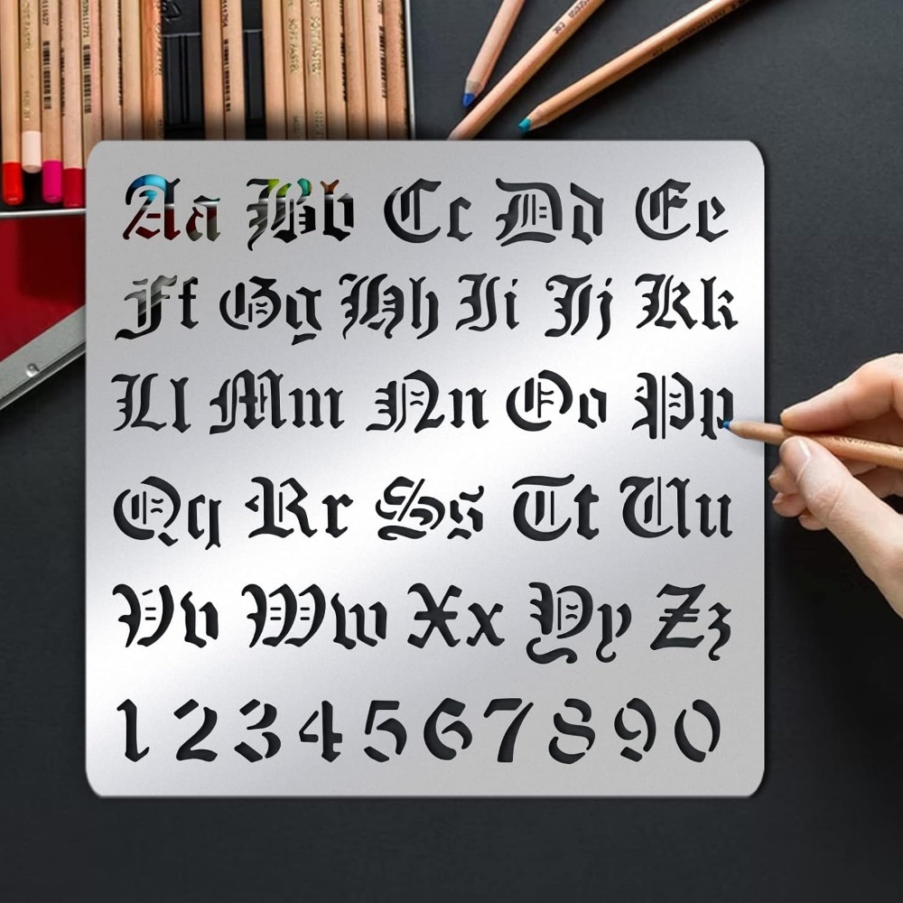 ゴシックマットメタルレター鉛筆、アルファベット番号、塗装用ス - Photography Font のレビューと価格