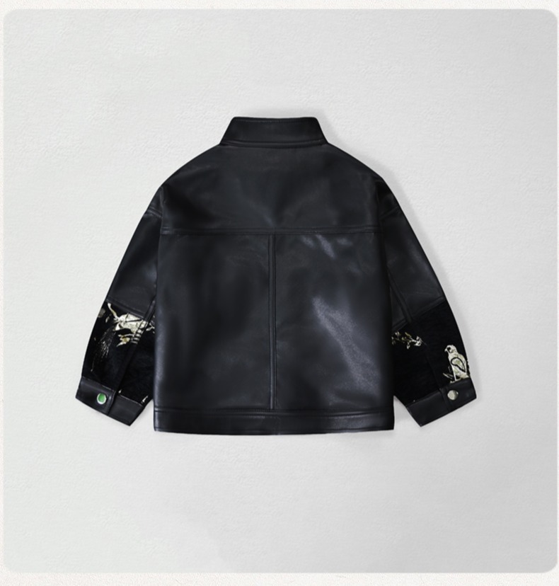 紳士風キッズ刺繍入りバイク用PUレザージャケット 男の子用  - Photography Year のレビューと価格