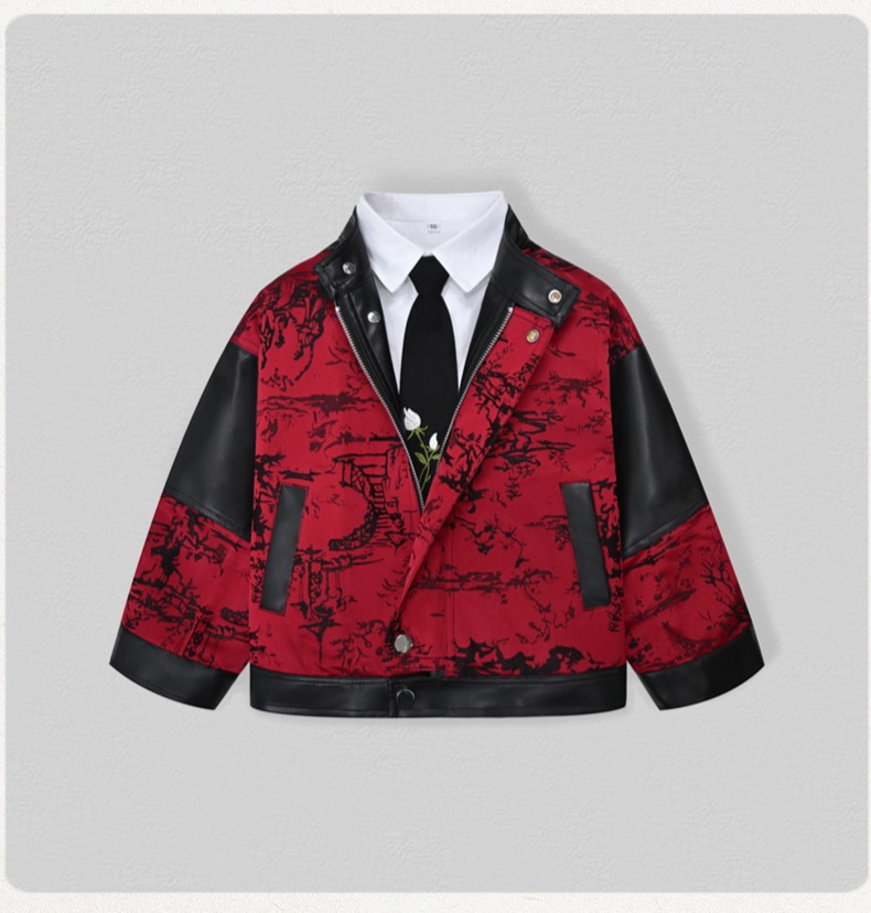 紳士風キッズ刺繍入りバイク用PUレザージャケット 男の子用  - Photography Year のレビューと価格